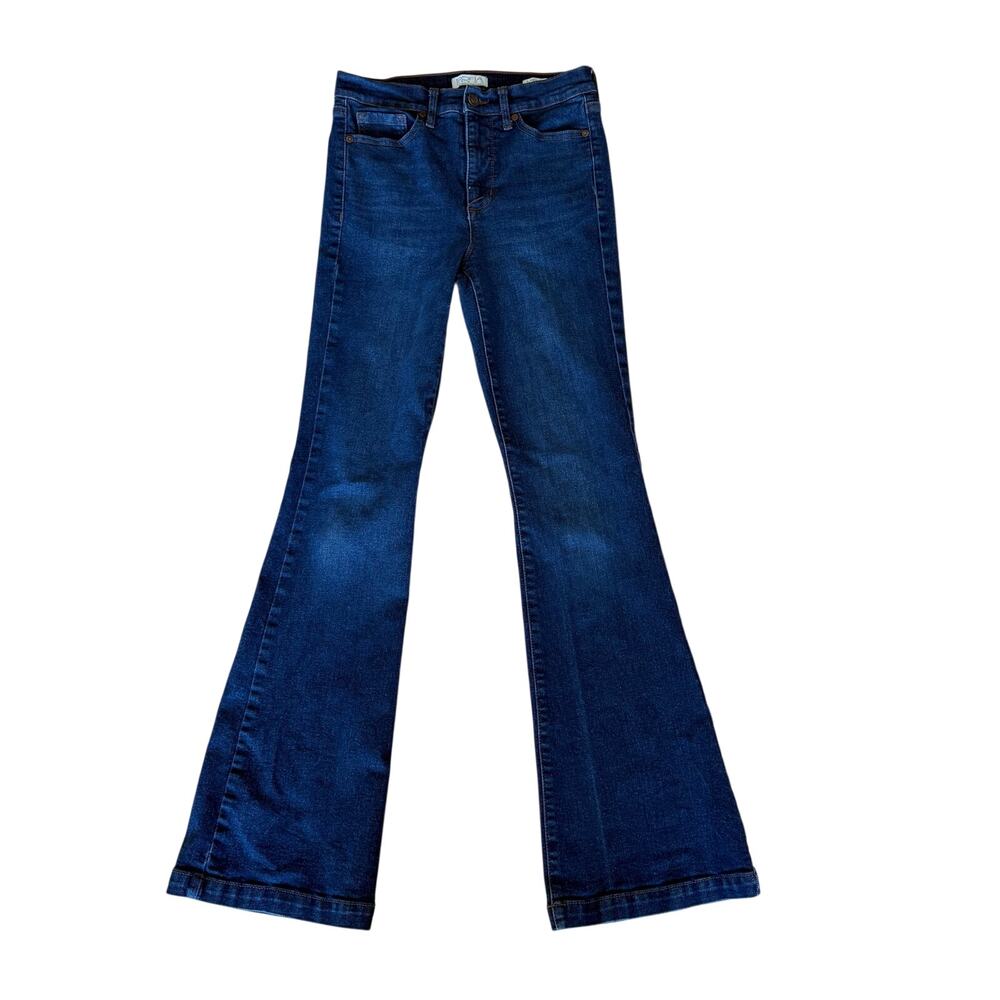 Sofia Jeans Womens Cotton Blend Dark Blue Melisa Flare High Rise 70s Boho 4